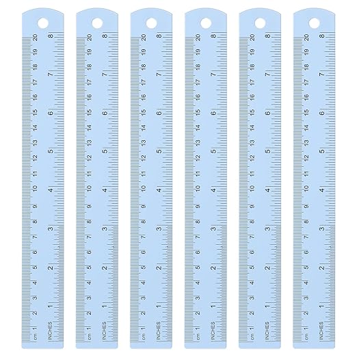HARFINGTON 6pcs Metal Straight Ruler 20cm Metric SAE Aluminum Alloy Measuring Rulers Scale Tool with Hole for Measure Study Reading Classroom Office, Light Blue-DeskLoop Office