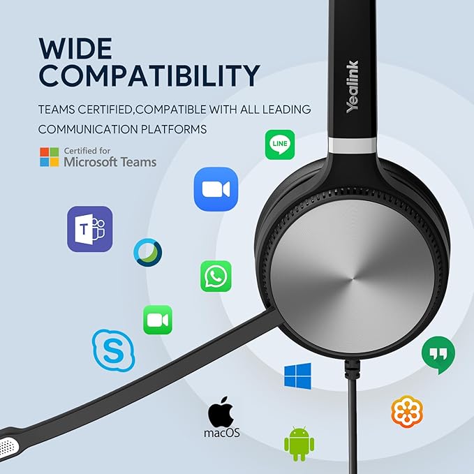 Yealink UH36 Professional USB Headset, Wired Headphones for Work Calls and Music, Headset with Noise Cancelling Mic for Computer PC Laptop(for Teams Certified, Mono,3.5mm Jack/USB Connection)-DeskLoop Office