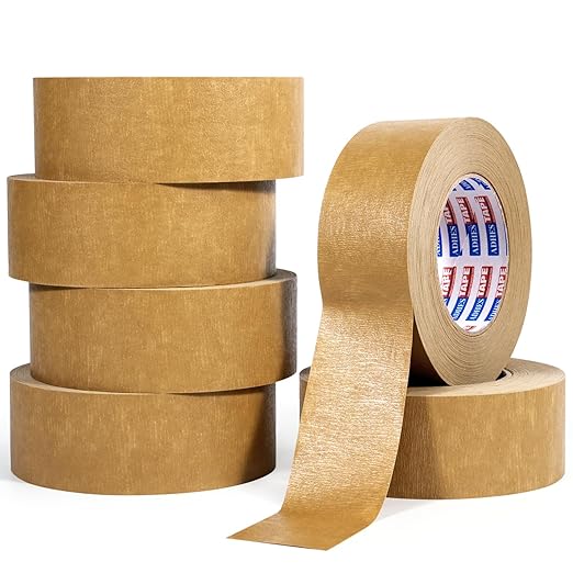 ADHES Premium Kraft Paper Tape, 7.5mil, 2 Inch x 55 Yards x 6 Rolls, Biodegradable Paper Packing Tape Writable & Uncoated Heavy Duty Brown Packing Tape for Shipping, Moving, Sealing-DeskLoop Office