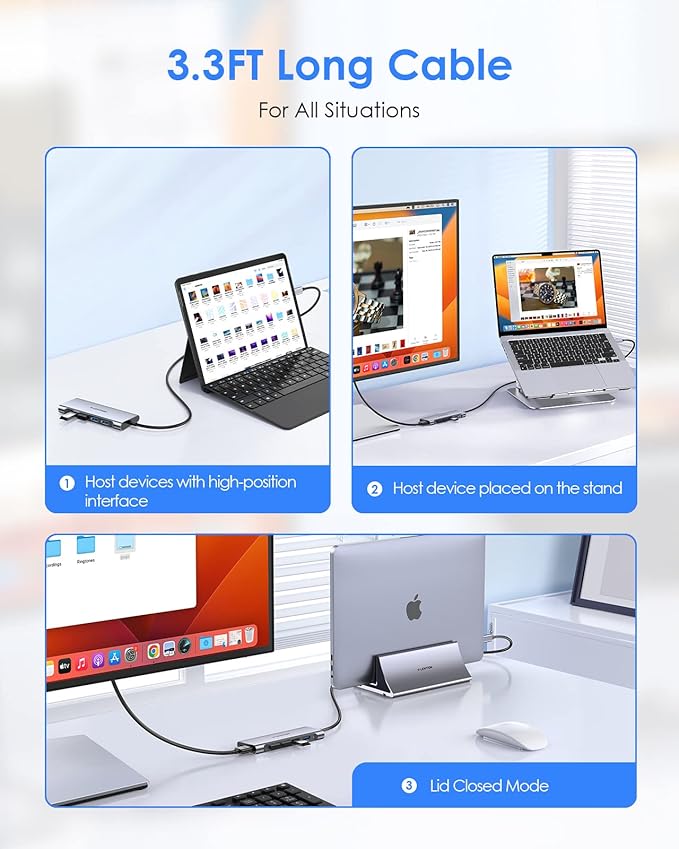 LENTION 3.3FT Long Cable USB C Multiport Hub with 4K HDMI, 4 USB 3.0, Type C Charging Compatible 2024-2016 MacBook Pro, New Mac Air/iMac/Mac Mini, More, Stable Driver Adapter (C35-1M, Space Gray)-DeskLoop Office