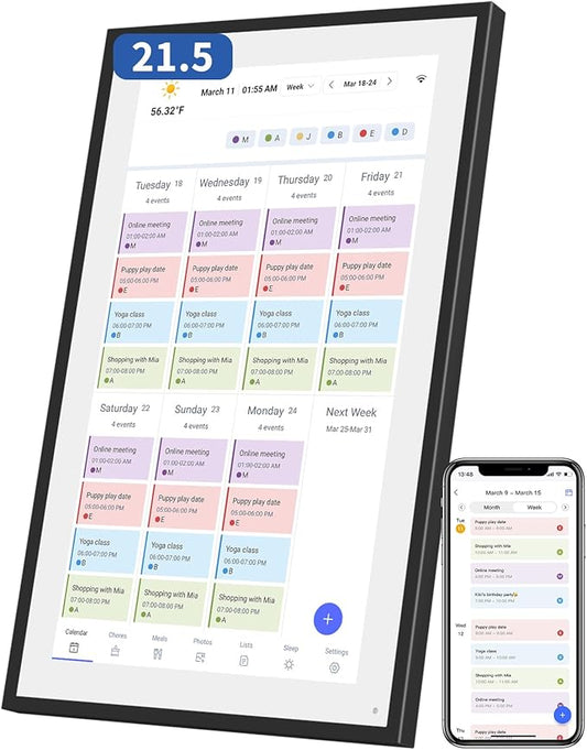 21.5 Inch Digital Calendar, Electronic Chore Chart, Smart Weekly and Monthly Planner 1920 * 1080P IPS Touchscreen Wall and Desk Calendar for Family Schedules, Black-DeskLoop Office