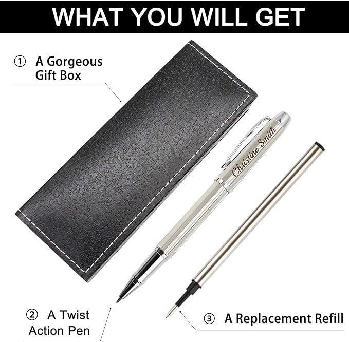 Amlion Personalized Pens Custom Engraved Pen with Name, Refillable Medium Refill, Personalized Gifts for Men Women-DeskLoop Office