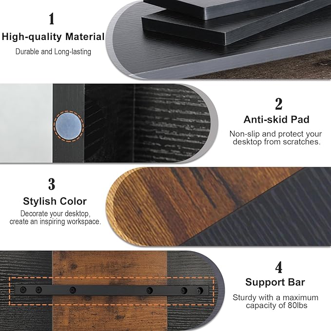 TEAMIX 2 Tiers Desktop Monitor Stand Riser 20 Inch Printer Stand with Storage Small TV Riser Laptop Wooden Desk Organizer Shelf Bookshelf (Black+Brown, 2 tiers)-DeskLoop Office