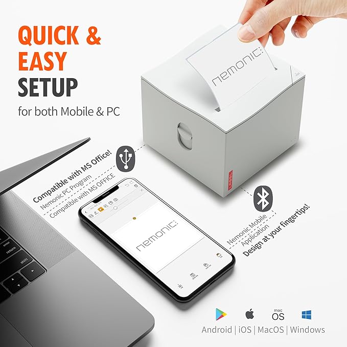 Nemonic Label Printer | Inkless Bluetooth Thermal Label Printer for Small Business | Durable Shipping Label Maker & Portable Wireless-DeskLoop Office