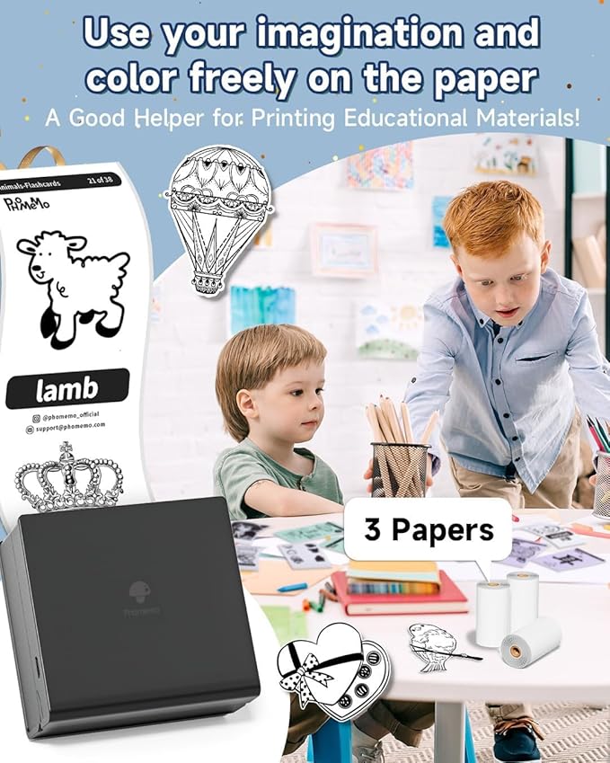 Phomemo Sticker Printer- Mini Thermal Sticker Printer Machine, Small Pocket Label Maker Instant Print for DIY Creation, Study Notes, Photos, Portable Inkless Photo Maker for Kids/Students, Black-DeskLoop Office