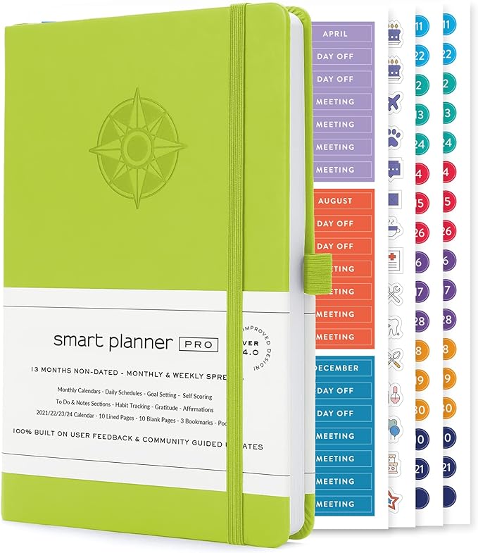Smart Planner Pro – Undated Daily Planner – Small A5 – Achieve Goals & Increase Productivity – Weekly, Monthly, Work Sections, Organizer Diary with Back Pocket, 3 Satin Bookmarks & Pen Holder-DeskLoop Office