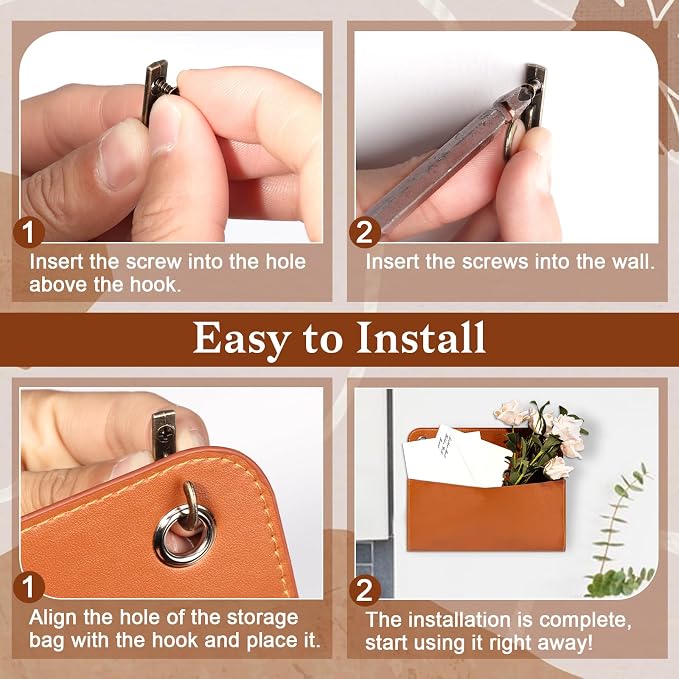 Wall Mount Brown PU Leather Letter Holder 9.8" x 7.7" x 1.4" Mail Holder - Image 7