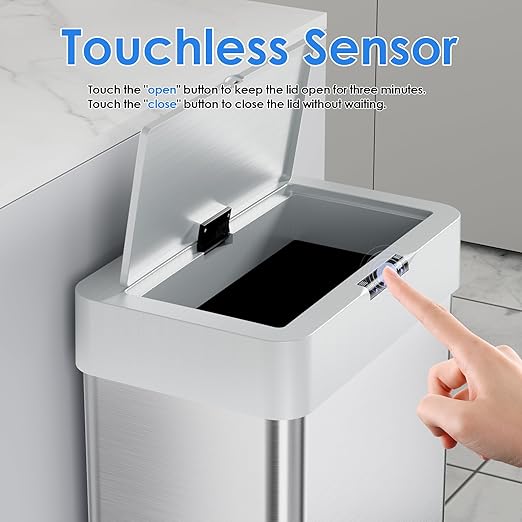 AthLike Sensor Trash Can, Touchless Motion Sensor Trash Bin, Smart Automatic Garbage Can with Soft-Close Lid, Bag Retainer Ring and Display Light,for Kitchen,Living Room Office (Silver, 18.5 Gal)-DeskLoop Office