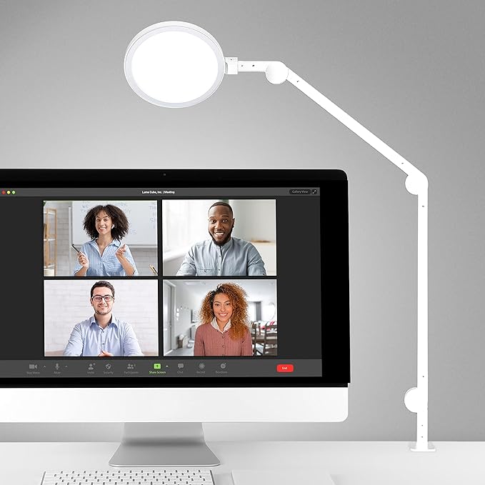 LUME CUBE Edge 2.0 LED Desk Lamp | Dimmable Home Office Desk Light with USB Charging Port & Strong Swing Arm | Adjustable Color Temperature and Brightness | Circle Webcam Light - White-DeskLoop Office