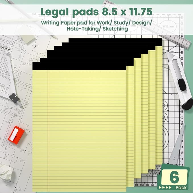 Roneky 6 Pack Yellow Legal Pads, 8.5 x 11 College Ruled, 30 Sheets Each | 6 - Image 7