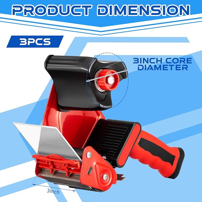 Hicarer 3 Pcs 3 Inch Packing Tape Gun Heavy Duty Tape Dispenser Non Slip Silicone Handle Portable for Shipping, Moving, Carton and Box Sealing-DeskLoop Office