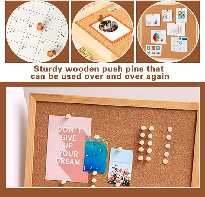 270 Pcs Wood Push Pins, 2 Colors and 7 Types Decorative Thumb Tacks Wooden Head Pin Marking Pin, Wood Thumb Tacks Decorative for Bulletin Boards Craft Projects with Storage Box-DeskLoop Office