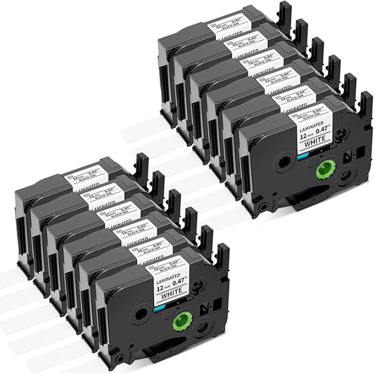 Airmall Tze 12mm 0.47 Laminated White Label Maker Tape Refill Compatible with Brother 12mm .47 Laminated White Tz Tape TZe-231 TZ-231 for PT-D200 D210 D220 H110 D410 P710BT 1750 1180, 12Pack-DeskLoop Office