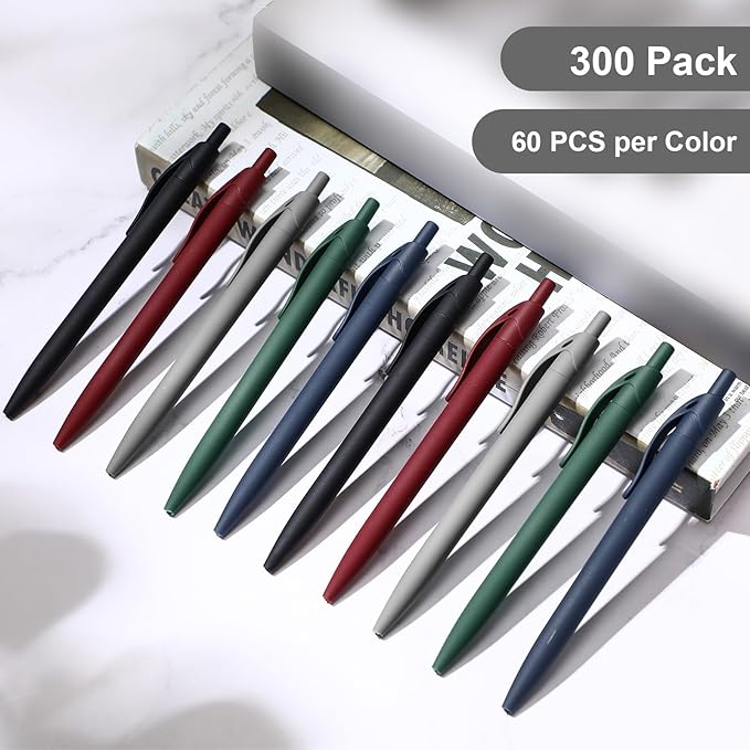 300 Pack Black Pens Bulk Retractable No Bleed Click Black Ink Smooth Writing Ballpoint Pens for School Office Supplies, 1.0mm-DeskLoop Office