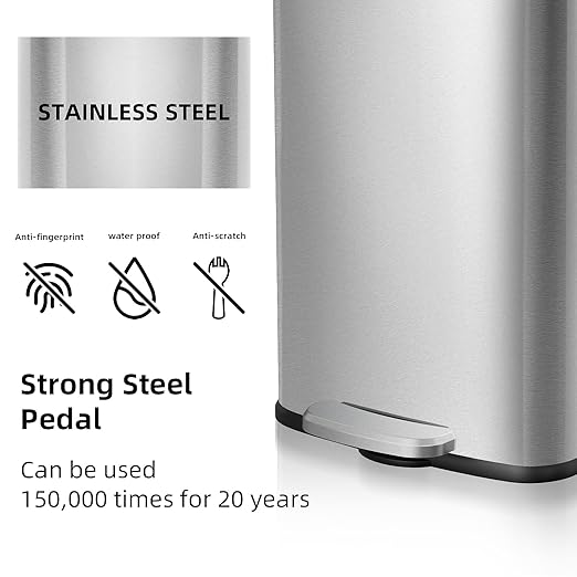 KUK 1.6 Gallon Small Bathroom Trash Can with Lid, 6L/1.6 Gal Office Step Garbage Can for Home, Bathroom, Bedroom, Office, Brushed Stainless Steel-DeskLoop Office