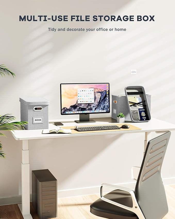 Oterri File Organizer with Lid, Hanging Filing Box with Mesh Pocket, Document Organizer for Letter Files, Portable Storage Box with Smooth Sliding Rail for Office & Home (1 PCS, Light Grey)-DeskLoop Office