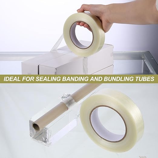 Treela 40 Rolls 1 Inch x 60 Yards Filament Strapping Tape 5.5 Mil Transparent Reinforced Fiberglass Heavy Duty Packing Shipping Tape for Sealing Binding Fixing-DeskLoop Office
