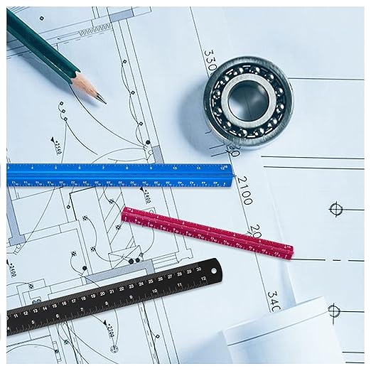 Set of 3 Aluminum Engineering Scale Metal Ruler Set, Architectural Scale Rulers 12 Inch and 6 Inch Triangle Ruler and 12 Inch Straight Edge Ruler Drafting Tools for Architects, Draftsman-DeskLoop Office