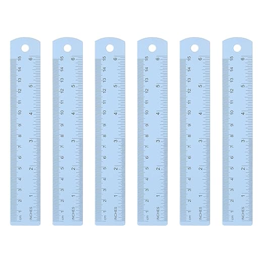 HARFINGTON 6pcs Metal Straight Ruler 15cm Metric SAE Aluminum Alloy Measuring Rulers Scale Tool with Hole for Measure Study Reading Classroom Office, Light Blue-DeskLoop Office