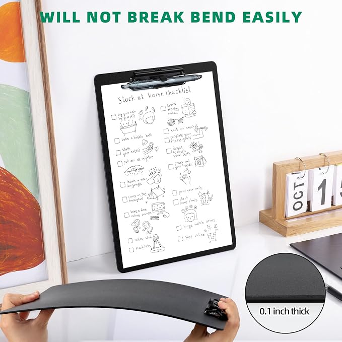 FRETONBA Black Clipboard with Pen Holder, 2 Pack Plastic Clipboard with Low - Image 7