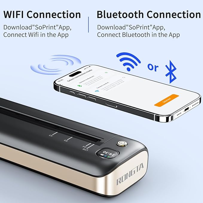 Rongta Portable Printers Wireless for Travel, WiFi & Bluetooth Mobile Printer, Thermal Inkless Printer for School/Office/Home Use, Compatible with Android,iOS & Laptop (Gray)-DeskLoop Office