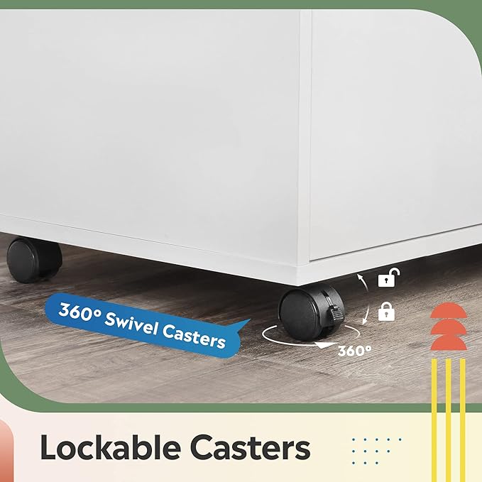 DEVAISE 7-Drawer Chest, Wood Storage Dresser File Cabinet with Wheels, White-DeskLoop Office