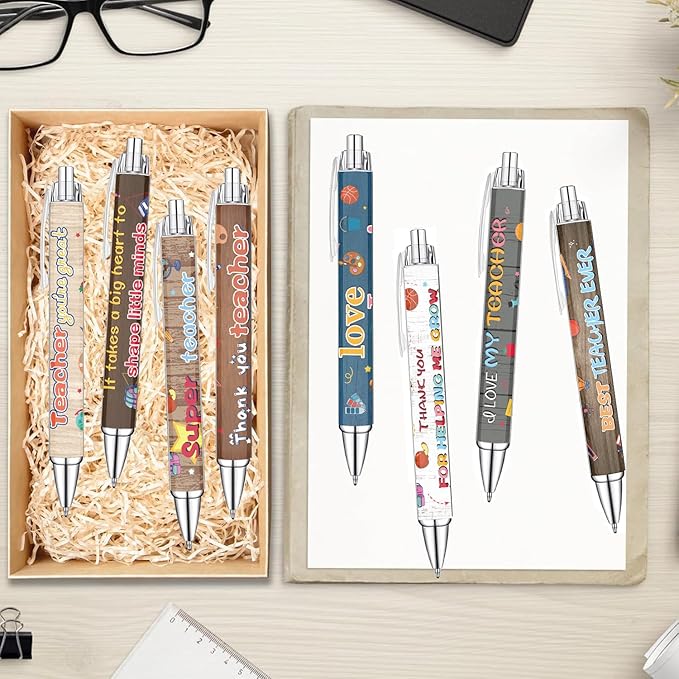 Idealmuzik 8 Teacher Pens,Gift for Teacher,Fun Cute Funny Best Pens Set,Teach Love Inspire Writing School Sayings Preschool Appreciation Gifts in Bulk-DeskLoop Office