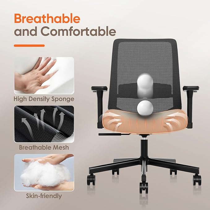 Ergonomic Office Chair, Mesh Computer Desk Chairs with Adjustable Lumbar Support, 3D Armrests, Tilt Function, Comfy Wide Seat, Swivel Executive Work Task Chair for Company and Home-DeskLoop Office