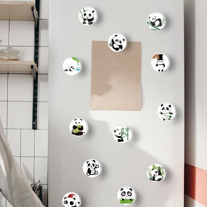 12Pcs Glass Refrigerator Magnet Fridge Sticker,Panda Fridge Magnets Decoration for Crafts,Strong Fridge Magnets for Kitchen, School,Office Whiteboard, Cabinet and Dishwasher-DeskLoop Office