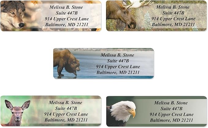 Nature's Wildlife Assorted Designer Rolled Address Labels with Elegant Plastic Dispenser-DeskLoop Office