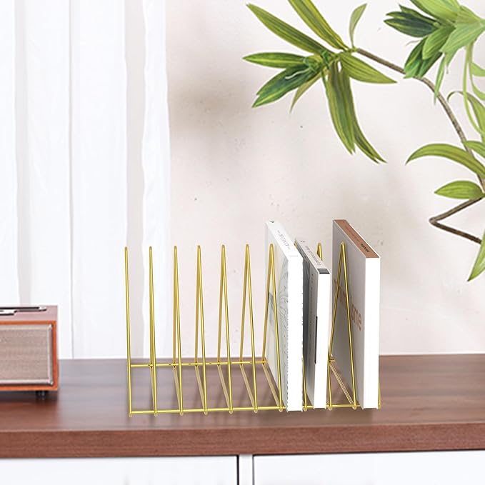 Urban Deco Triangle Desk Organizers Metal Wire Magazine Holder 10 Sections Decorative File Folder Organizer Vinyl Record Storage Office File Organizer For Desk - Gold Magazine File Holder