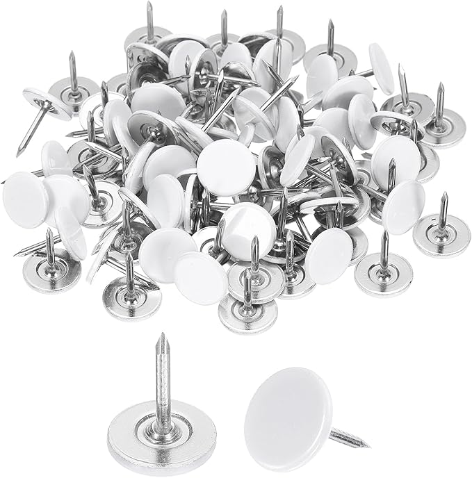 uxcell 120Pcs Push Pins, 11mmx13mm Round Flat Head Decorative Thumb Tacks Upholstery Tacks for Cork Board Office Wall Hangings, White-DeskLoop Office