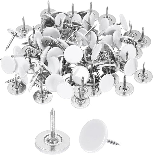 uxcell 120Pcs Push Pins, 11mmx17mm Round Flat Head Decorative Thumb Tacks Upholstery Tacks for Cork Board Office Wall Hangings, White-DeskLoop Office