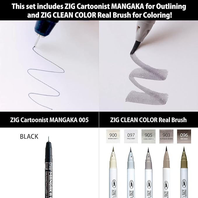 Kuretake Zig Inktober pen set, for Illustration, Manga Drawing, Lettering and Calligraphy, Professional Artist, Made in Japan (Special 24(6pcs.))-DeskLoop Office
