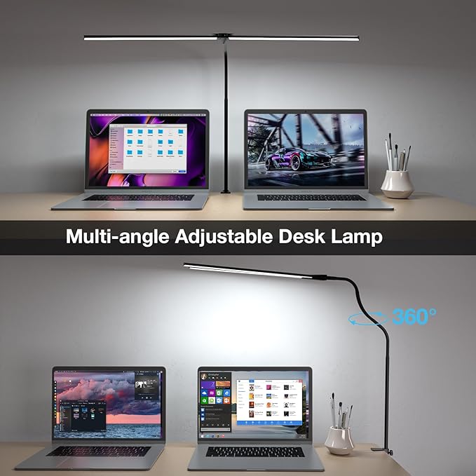 Desk Lamp for Office Home, 31.5" Desktop Lighting Bar with Gooseneck, Clip on Desk Light with Clamp, Bright Dimmable Table Lamp for Study, Work, Computer, Monitor, Reading-DeskLoop Office