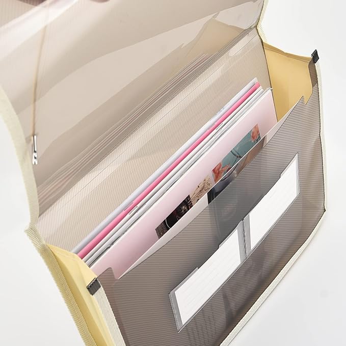 Expanding File Folder Document Organizer r with Flap and Cord Closure, Waterproof Transparent Document Bag, 2.8" Expansion, Letter A4 Expandable File Folder for Home School Office Organization,5 Pack