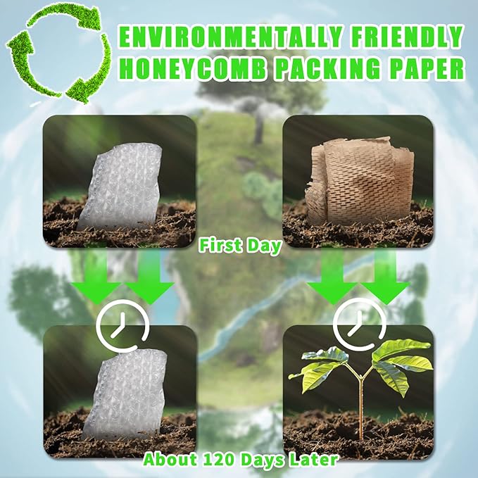 Honeycomb Packing Paper, MINHAO 15"x165' Eco Friendly Packing Paper for Moving Recyclable Honeycomb Paper Moving Supplies Bubble Paper Wrapping Protective Roll, With 36 Fragile Sticker Labels-DeskLoop Office