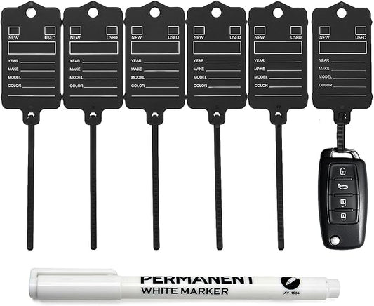 100 Car Key Tags with Labels Plastic Car Dealership Key Tags Self Locking Automotive Identifiers Blank Shop Labels with One Pen (Black)-DeskLoop Office