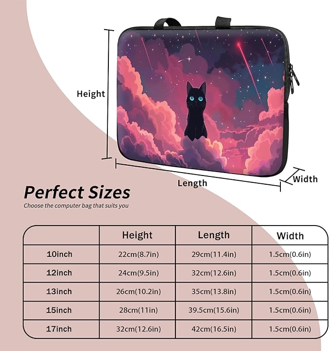 Laptop Sleeve Case Bag 15 inch, Pink Sky Cat Slim Carrying Case Durable Handbag Travel Laptop Bag for 15 inch MacBook Air M3/M2/15 Pro/Surface Laptop 7/6/5/4/3/ Dell XPS 15 Plus