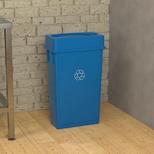 23 Gallon Blue Recycle Slim Jim Trash Can with Drop Shot Lid-DeskLoop Office
