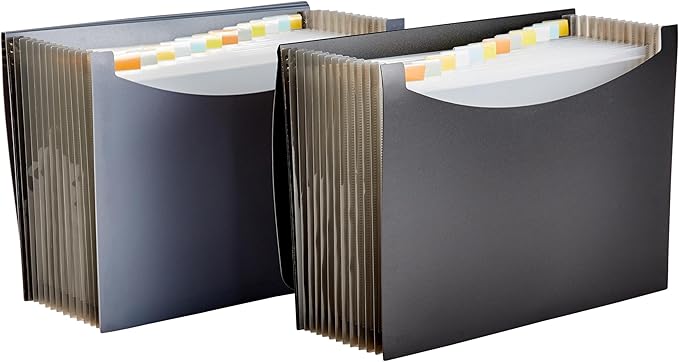Amazon Basics Expanding Organizer File Folder, Letter Size - Black & Gray, 2-Pack-DeskLoop Office