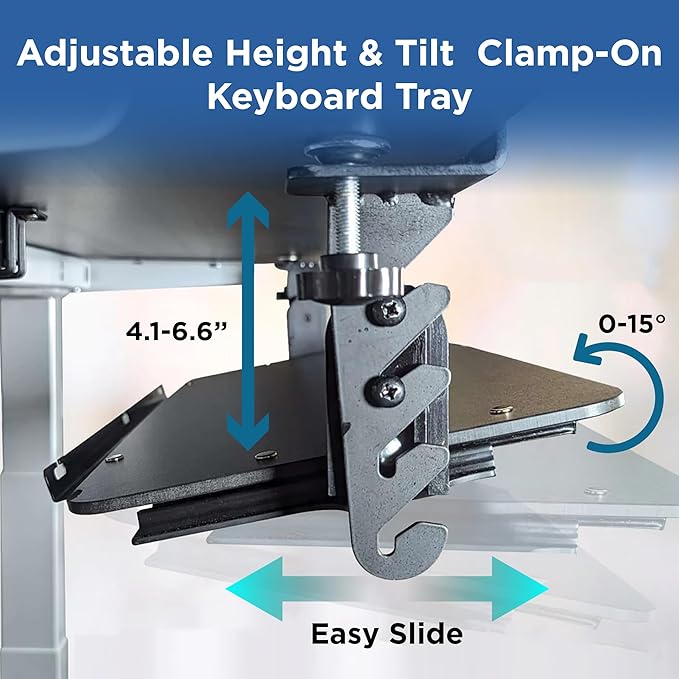 Kt4 Clamp on Keyboard Tray, Adjustable Slide Out Drawer for Desk, Height Tilt Adjustable Keyboard Holder, Under Desk Pull Out Tray (Black)-DeskLoop Office