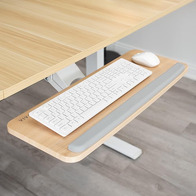 VIVO Adjustable Computer Keyboard and Mouse Platform Tray Ergonomic Under Table Desk Mount Drawer Underdesk Shelf, Light Wood, MOUNT-KB03C-DeskLoop Office