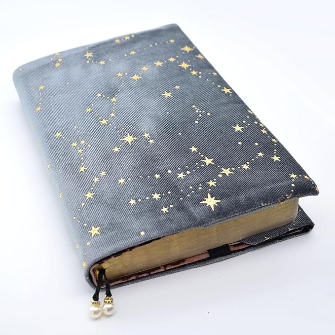 BLBMH Book Covers for Paperbacks Fit for 5.5x8.5 inch Adjustable Book Jacket for Women Book Lovers Gifts Soft Cloth Protector for Bible Novels Notebook Journal - Stars Grey 8.5in-DeskLoop Office