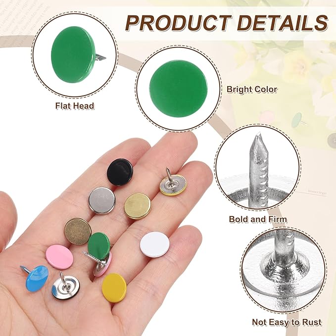 uxcell 150Pcs Upholstery Tacks, 11mmx10mm Flat Head Thumb Tack Decorative Furniture Nails Push Pins for Furniture Sofa Headboards, Green-DeskLoop Office