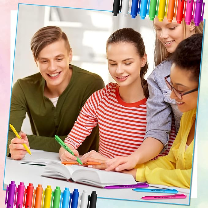 Epakh 50 Pcs Funny Pens Inspirational School Pens Bulk Positive Motivational Quotes on Ballpoint, Black Ink Pen for Adults Back to Schools Gift from Teacher(Motivational,Bright Colors)-DeskLoop Office