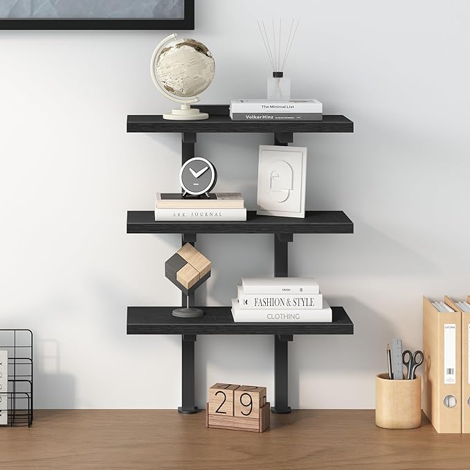 Clamp On Desk Organizer, 3-Tier Desktop Bookshelf, Adjustable Desk Storage Shelf, Metal Frame, for Office, Study and Game Room, Black DSBK3601-DeskLoop Office