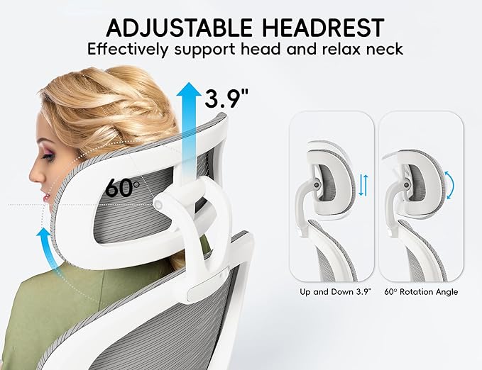 TRALT Office Chair - Ergonomic Office Chair with Back Support, Computer Chair - Home Office Desk Chairs, 330lbs Wide Seat Big and Tall Office Chairs with Headrest, Comfy Desk Chairs (Grey)-DeskLoop Office