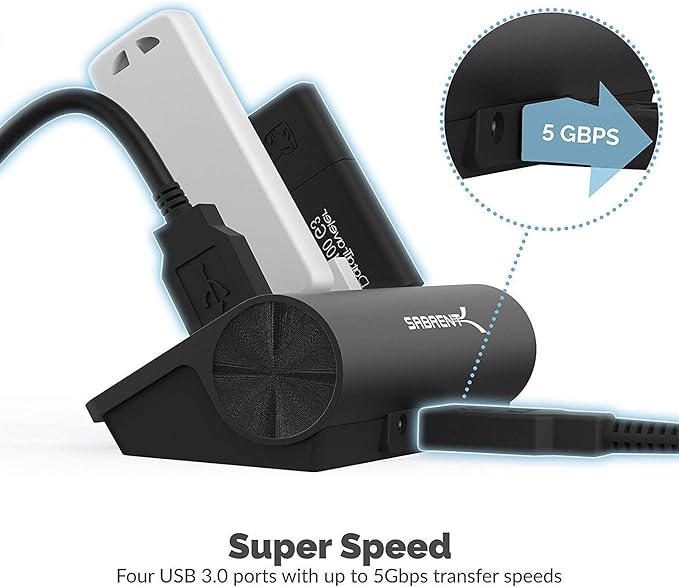 SABRENT 4-Port USB 3.0 Hub - Aluminum Design, Portable Data Hub with 2.5ft Cable for iMac, MacBook, PC - Black (HB-MC3B)-DeskLoop Office