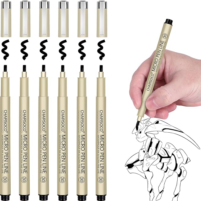 30 Micro Pen, 6 Pack Black Fine Point Pen with Waterproof Archival Ink, 3mm Fineliner Ink Pens for Artist Illustration, Sketching, Anime, Manga, Technical Drawing and Scrapbooking-DeskLoop Office